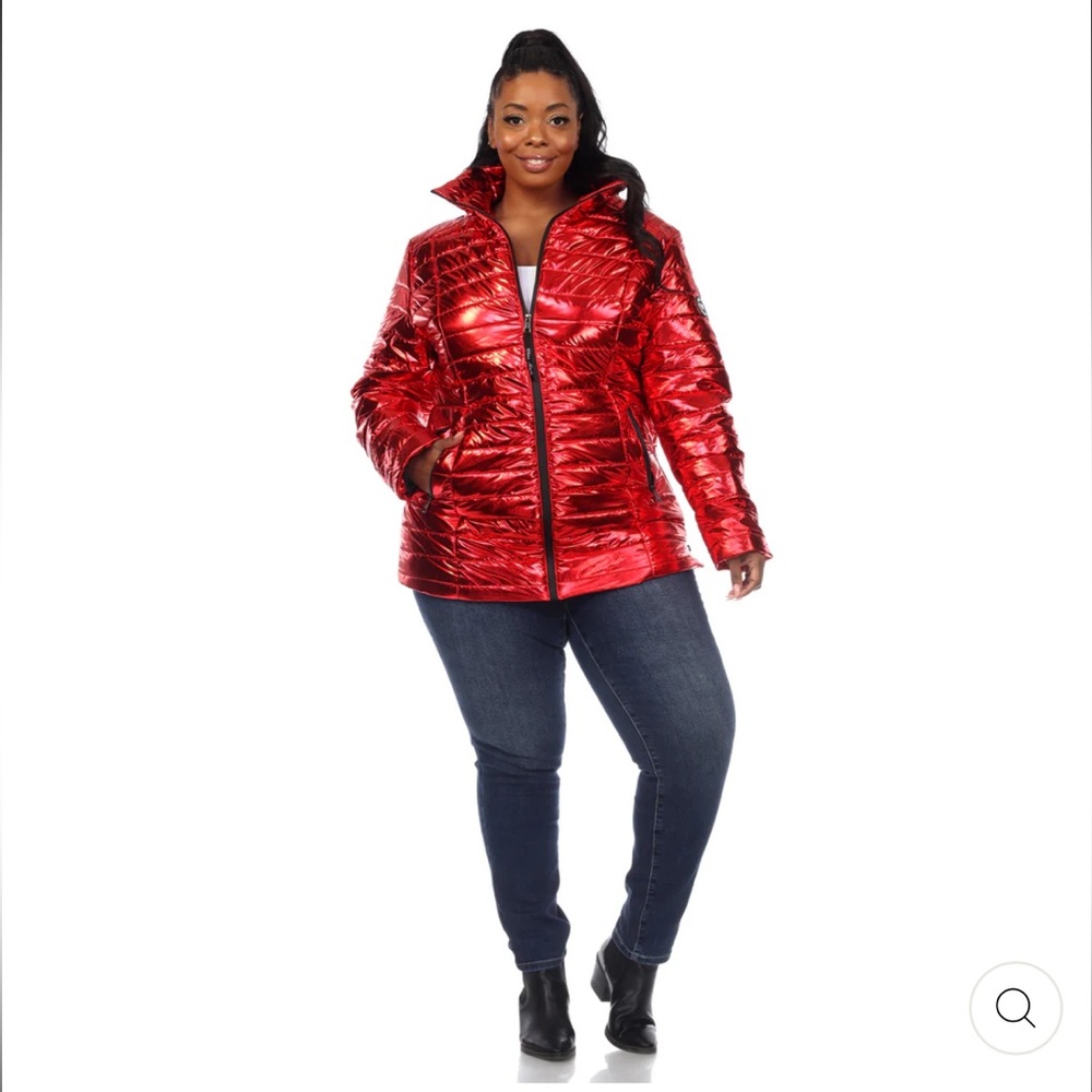 White Mark Women's Plus Size Metallic Zip-Up Quilted Coat - Picture 5 of 9